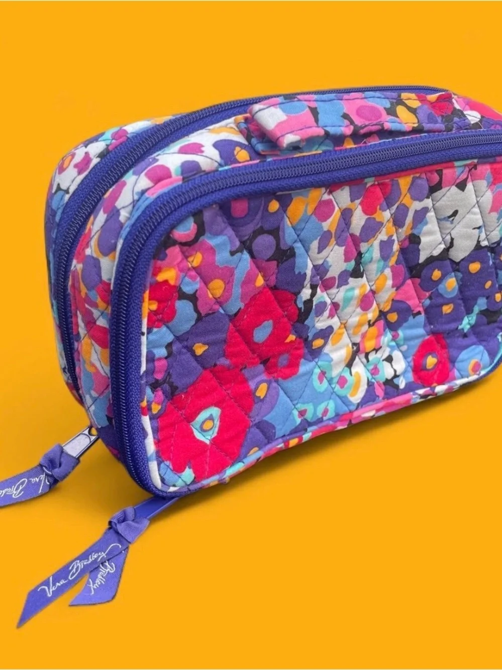 Vera Bradley Mural Garden Quilted Double Zip makeup Cosmetic bag